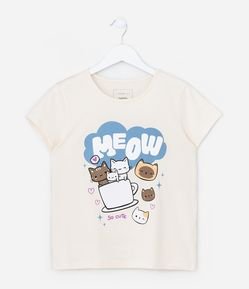 Camiseta Infantil com Estampa Gatinhos na Xícara - Tam 5 a 14 Anos