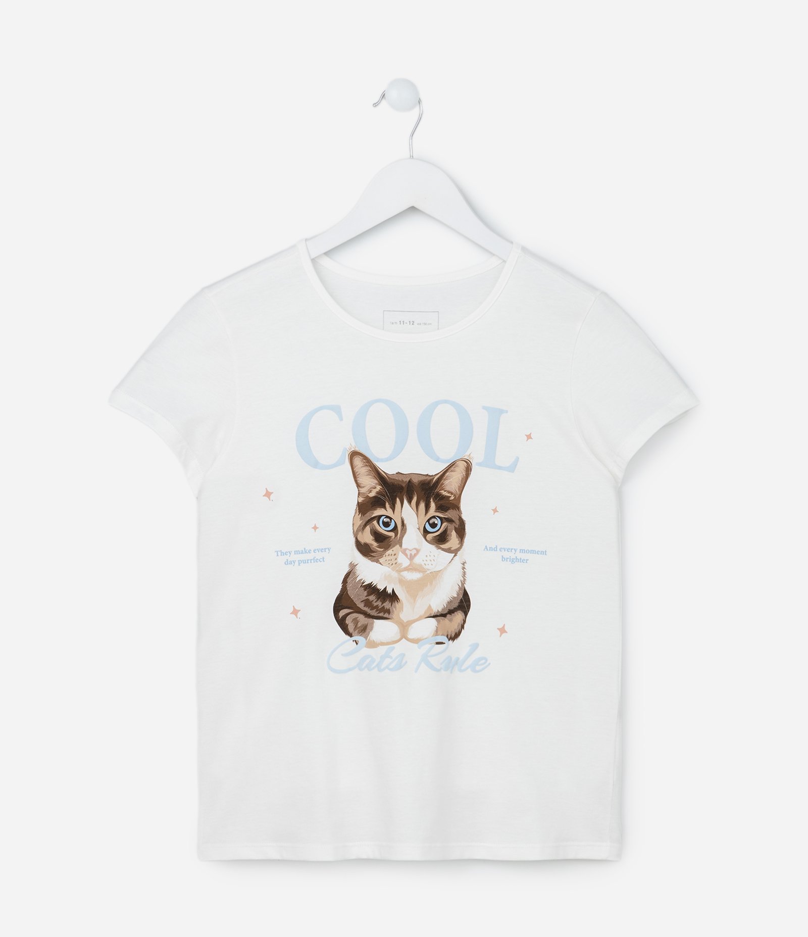Camiseta Infantil com Estampa Gatinho - Tam 5 a 14 Anos Branco 1