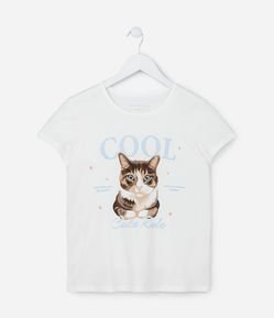 Camiseta Infantil com Estampa Gatinho - Tam 5 a 14 Anos