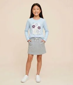 Camiseta Infantil com Estampa Flores com Brilhos - Tam 5 a 14 Anos