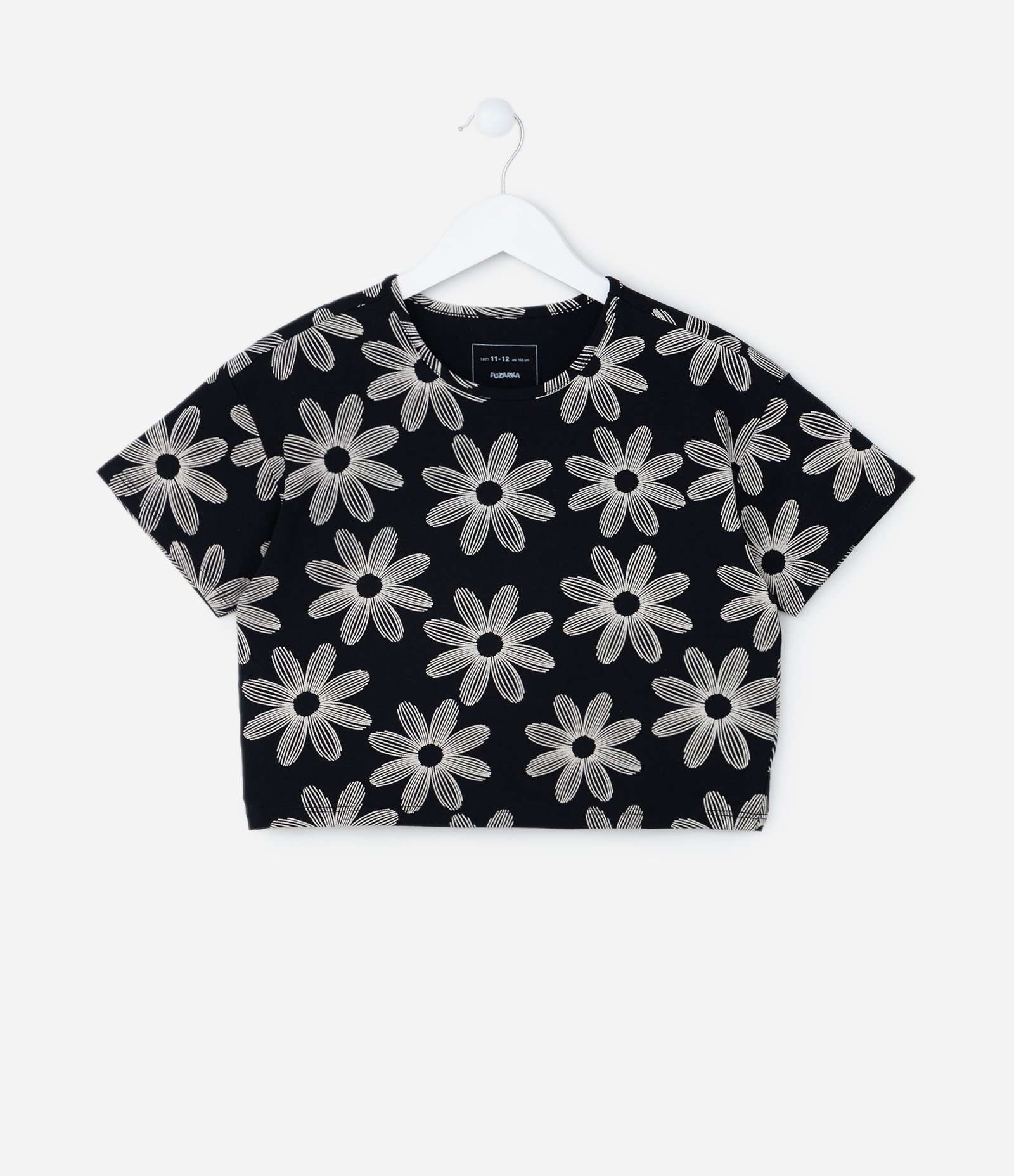 Camiseta Curta Infantil com Estampa Floral - Tam 5 a 14 Anos Preto 1