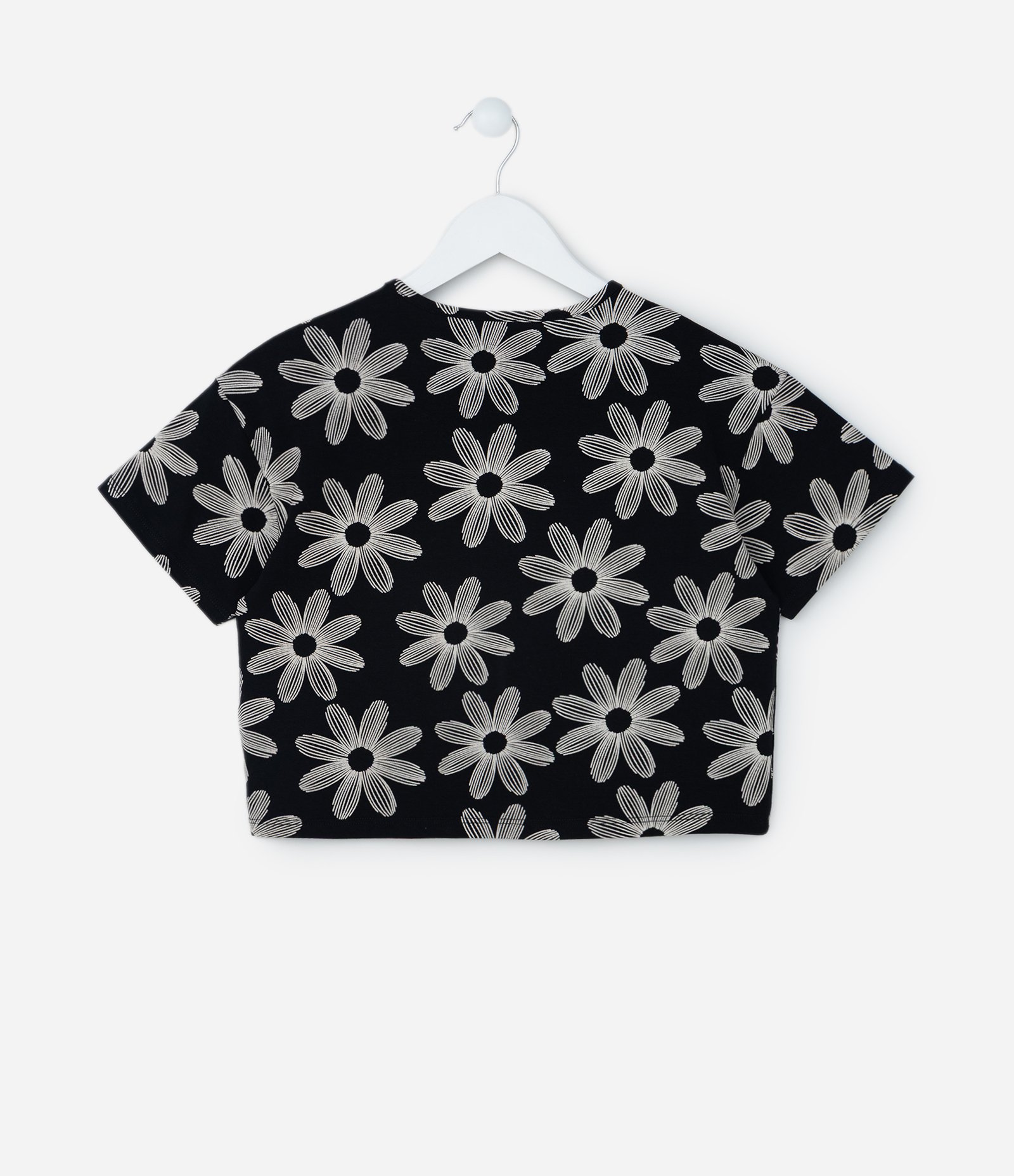 Camiseta Curta Infantil com Estampa Floral - Tam 5 a 14 Anos Preto 2