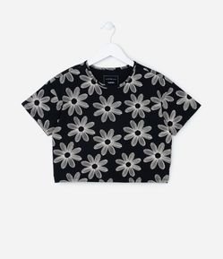 Camiseta Curta Infantil com Estampa Floral - Tam 5 a 14 Anos