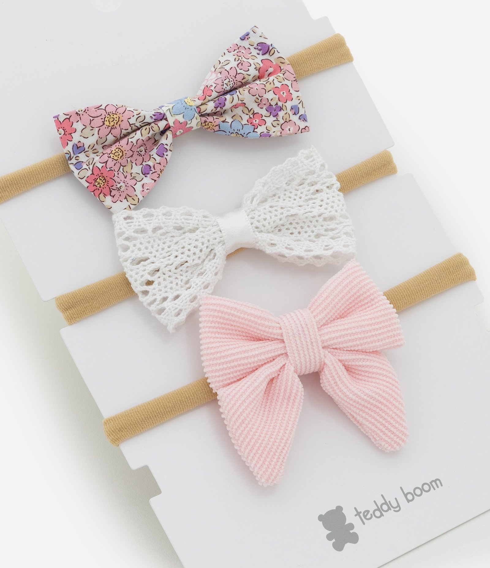 Kit 03 Faixas de Cabelo Infantil com Lacinhos - Tam Único Bege 2