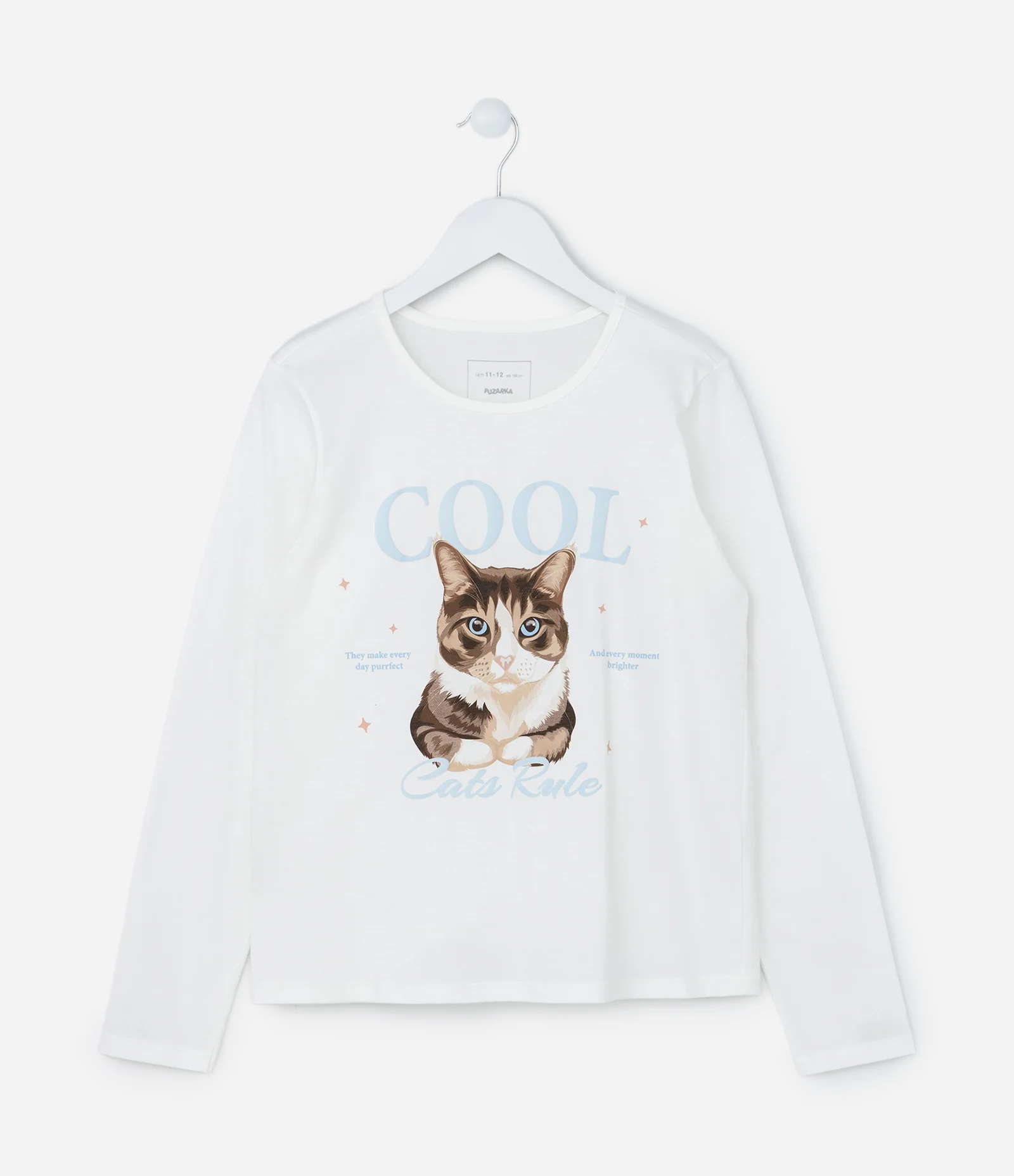 Camiseta Infantil com Estampa Gatinho - Tam 5 a 14 Anos Branco 1