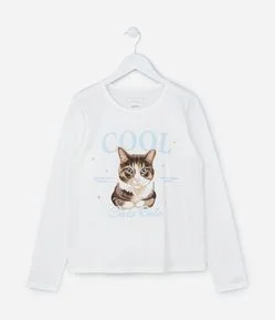 Camiseta Infantil com Estampa Gatinho - Tam 5 a 14 Anos