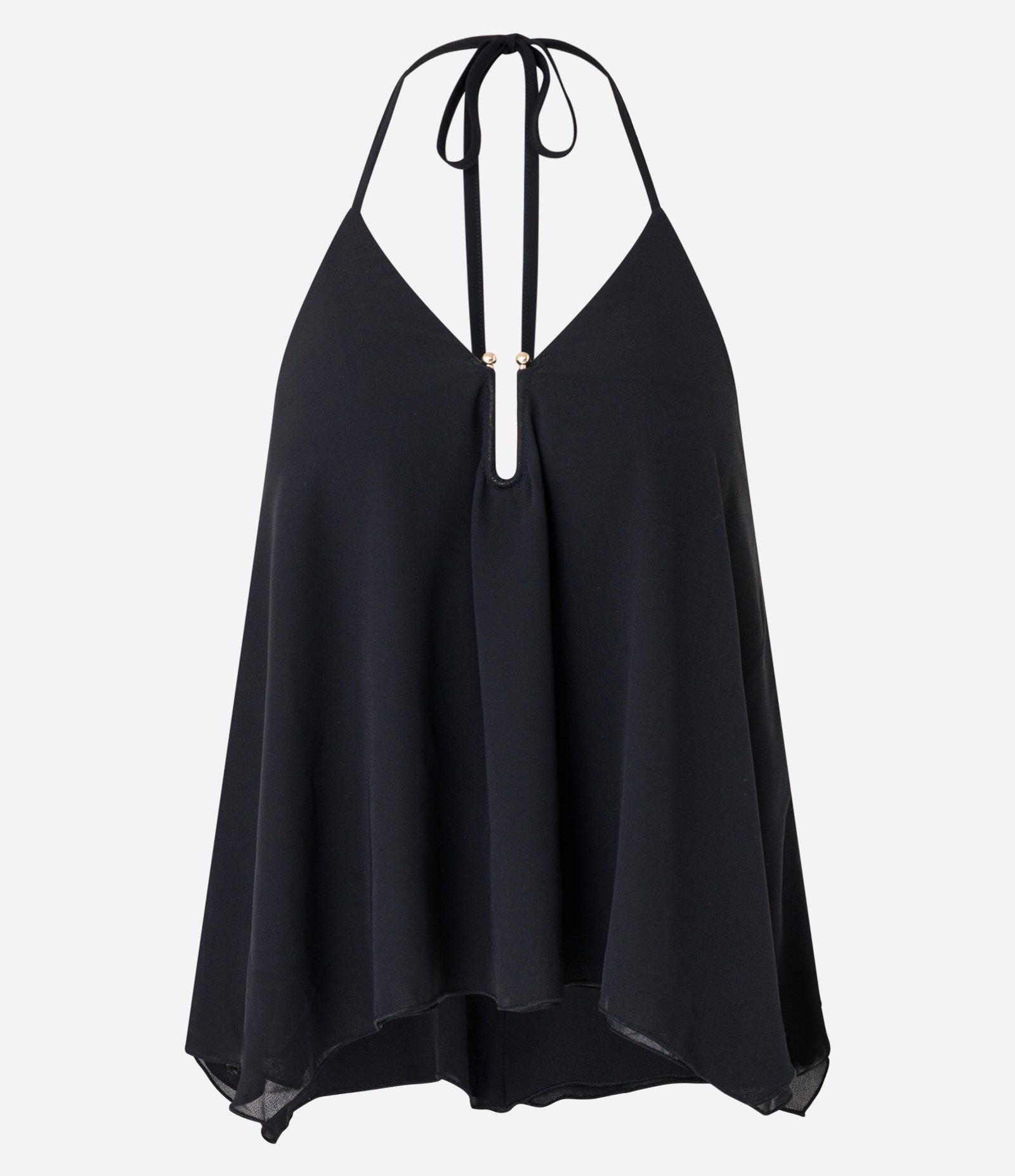 Blusa Alongada em Chiffon Frente Única co Aviamento Preto 5