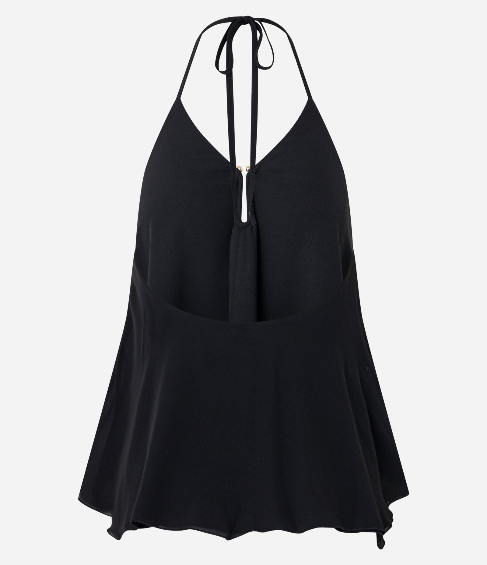 Blusa Alongada em Chiffon Frente Única co Aviamento Preto 6