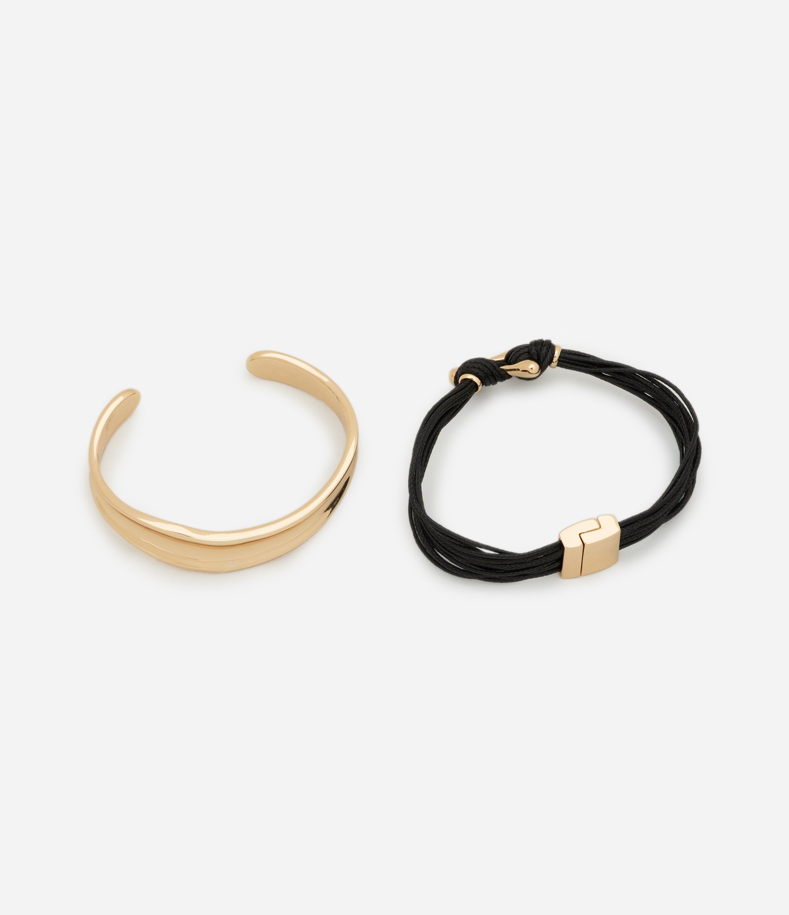 Kit 02 Pulseira de Fios com Imã e Bracelete Rígido Aberto Dourado/Preto 1