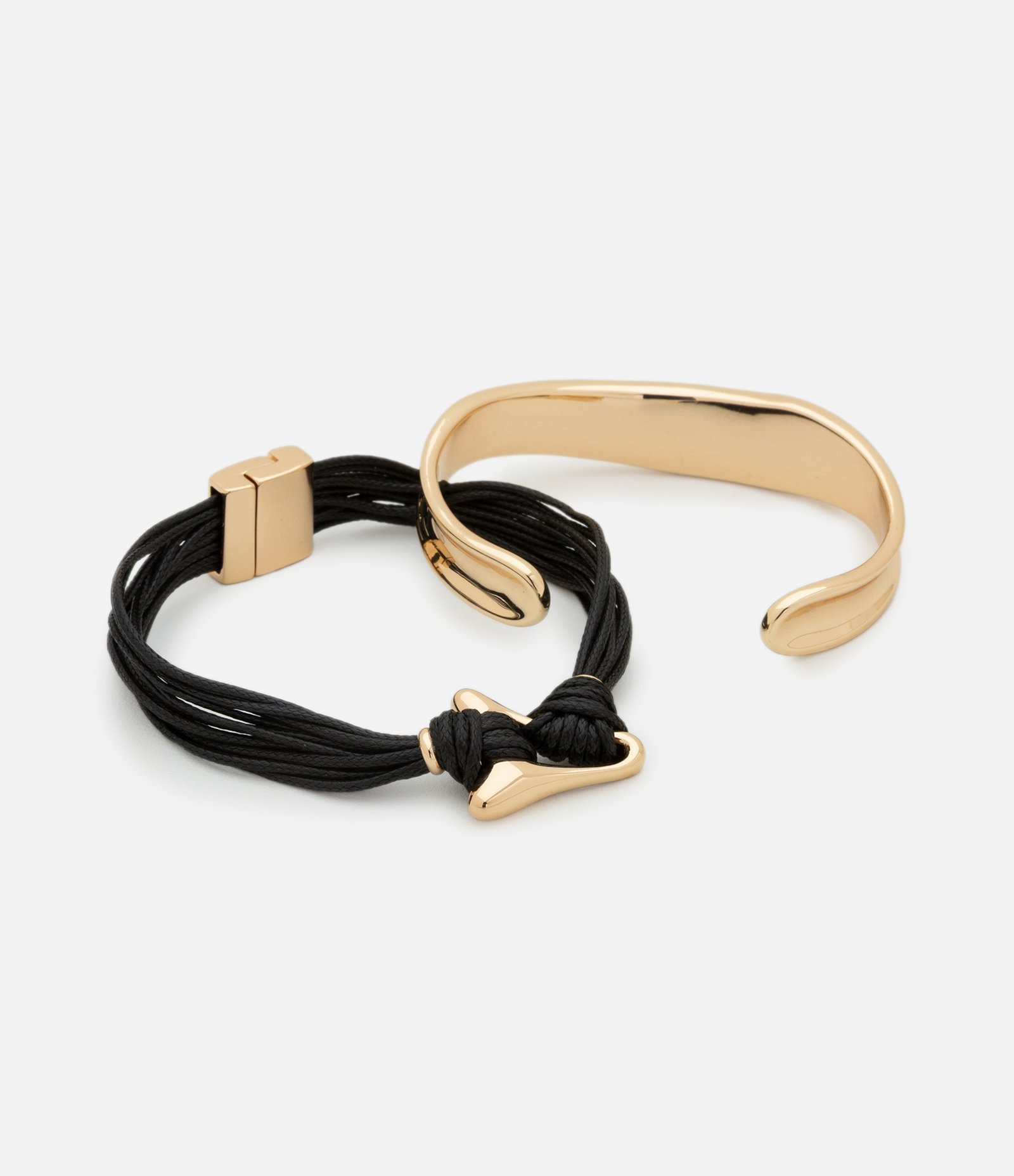 Kit 02 Pulseira de Fios com Imã e Bracelete Rígido Aberto Dourado/Preto 2
