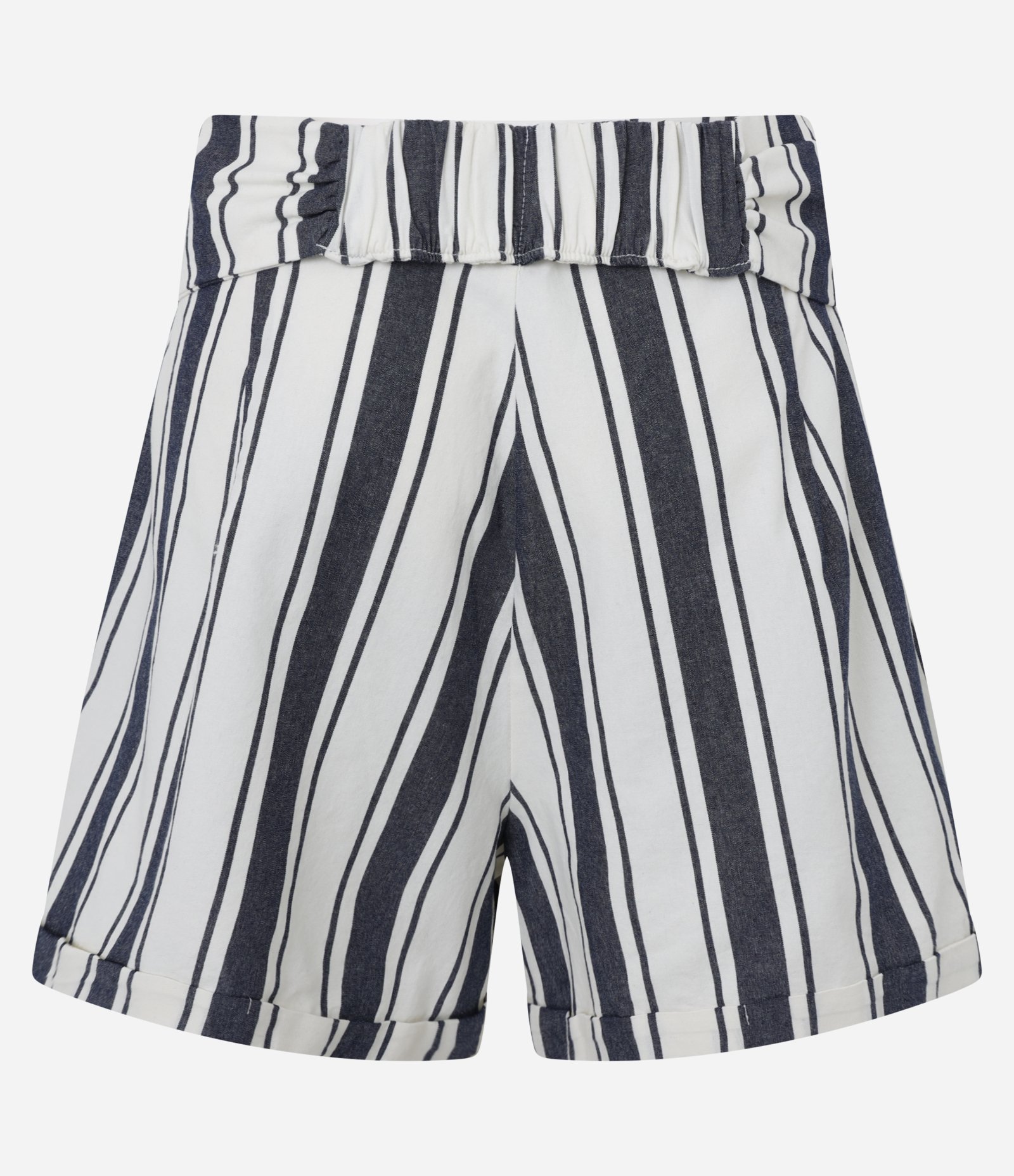 Short em Tricoline Listrado com Amarração Frontal Azul/Off White 6
