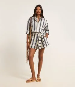 Short em Tricoline Listrado com Amarração Frontal