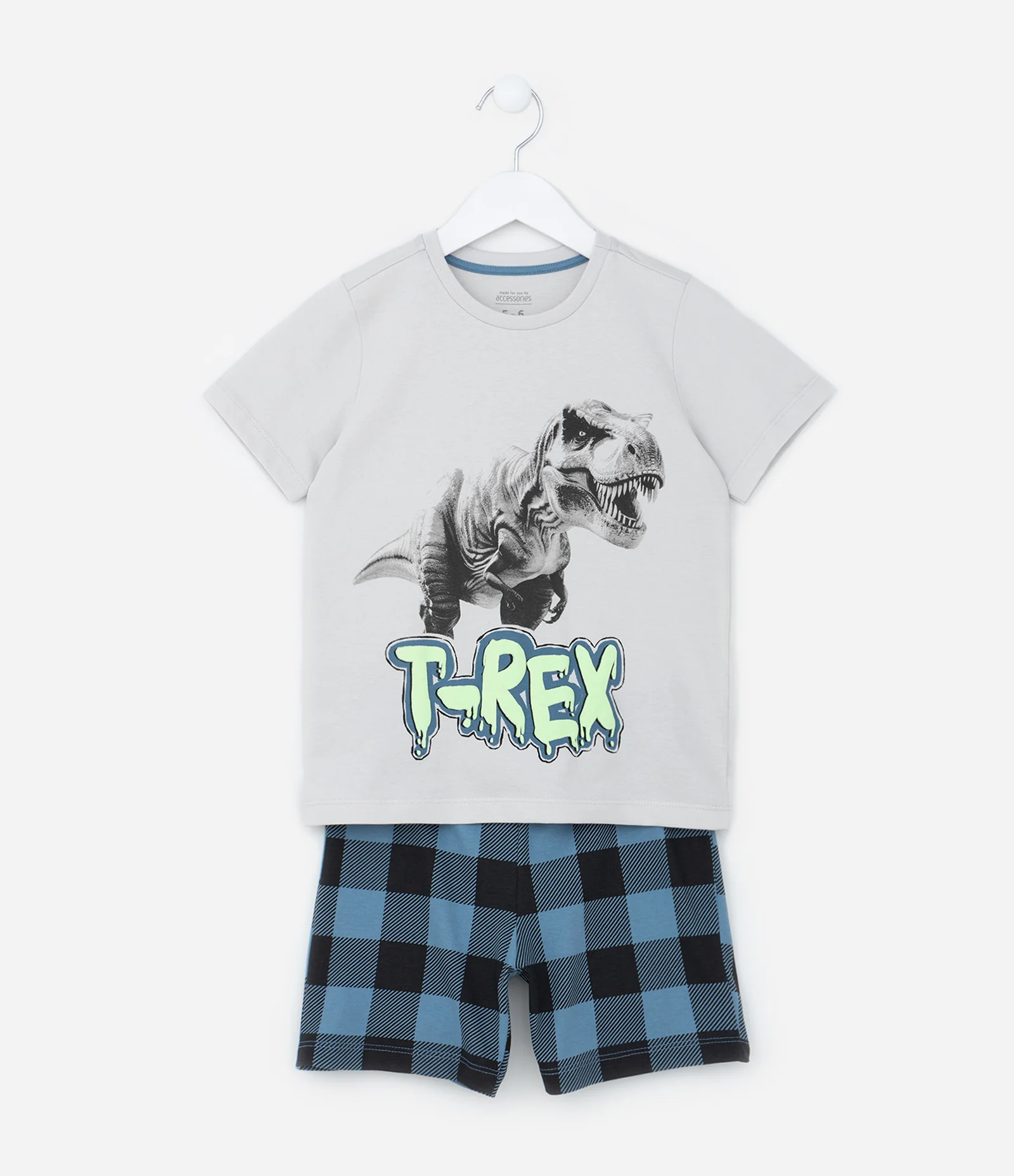 Pijama Infantil com Estampa Dino T-Rex - Tam  6 a 14 Anos Cinza/Azul 1