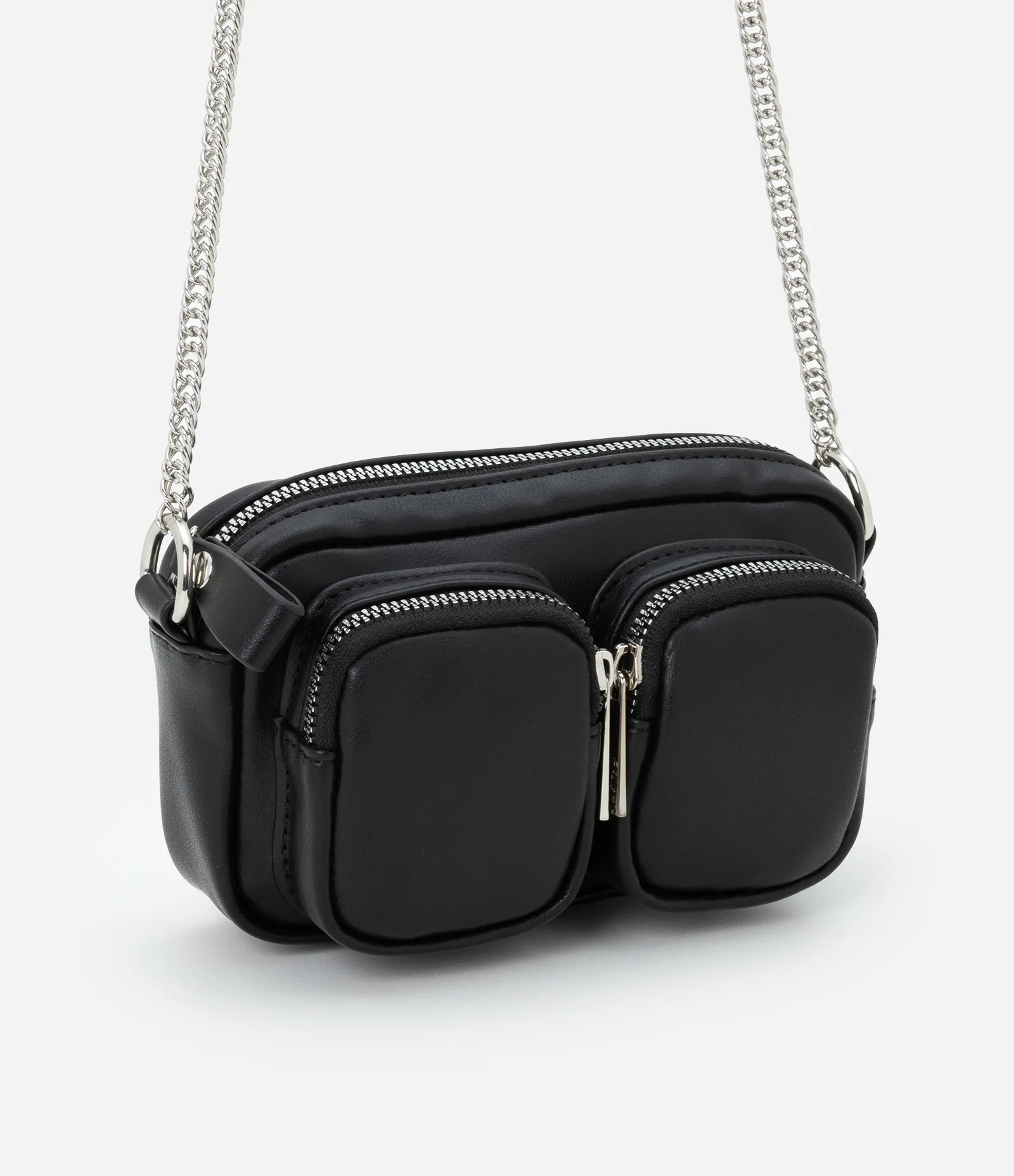 Carteira Transversal Grande com Bolsos e Alça de Corrente Preto 1