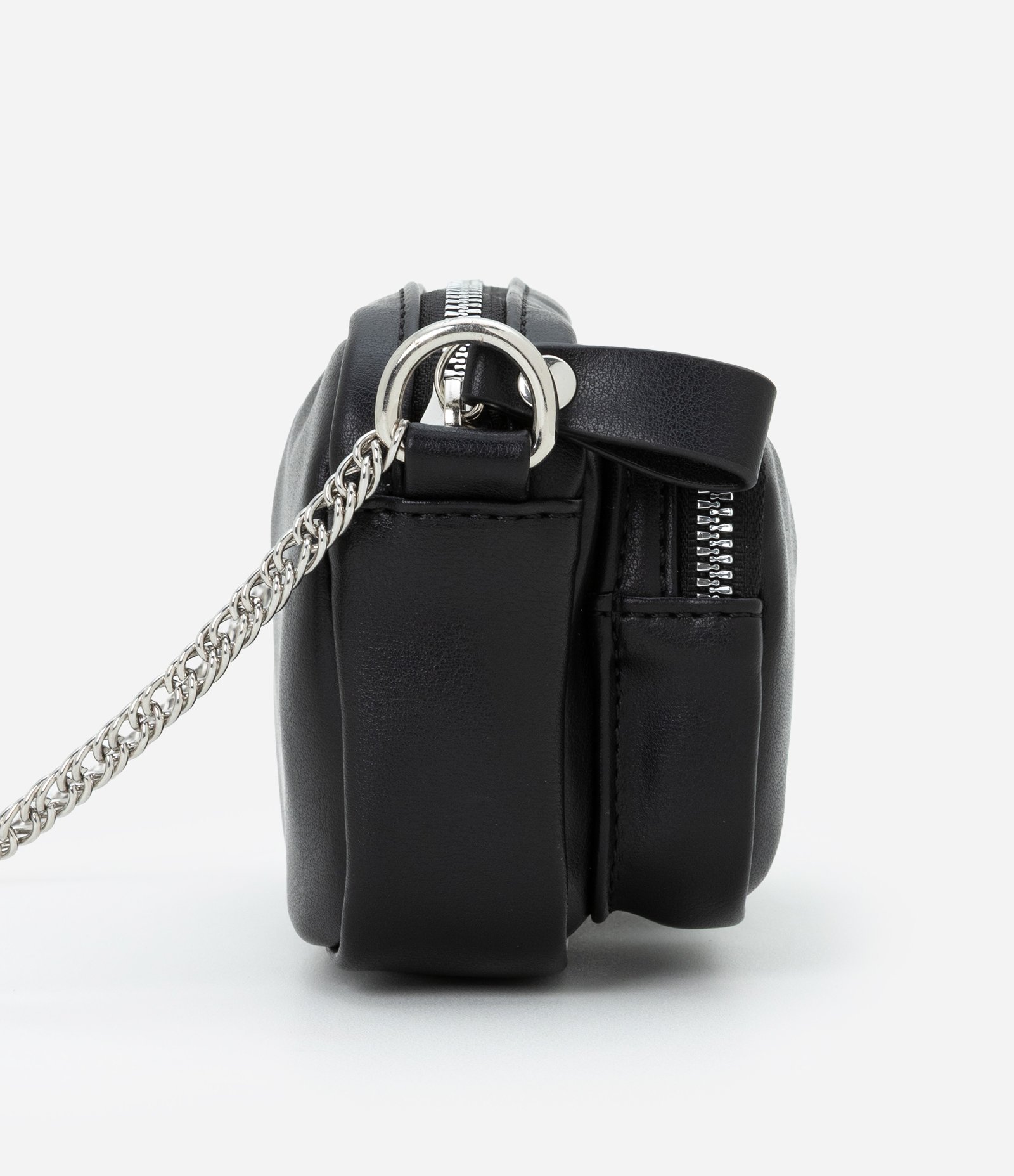 Carteira Transversal Grande com Bolsos e Alça de Corrente Preto 2