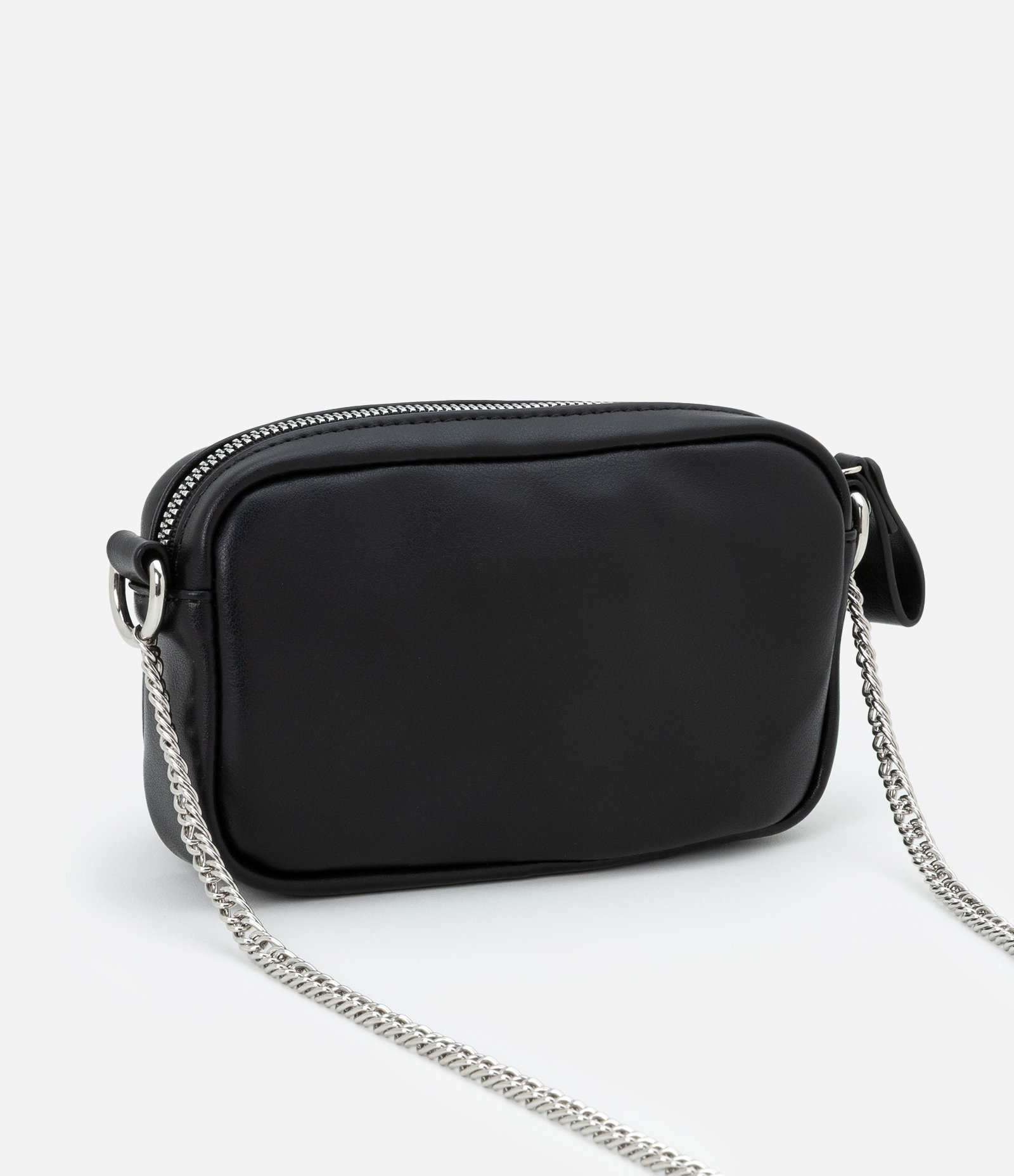 Carteira Transversal Grande com Bolsos e Alça de Corrente Preto 3