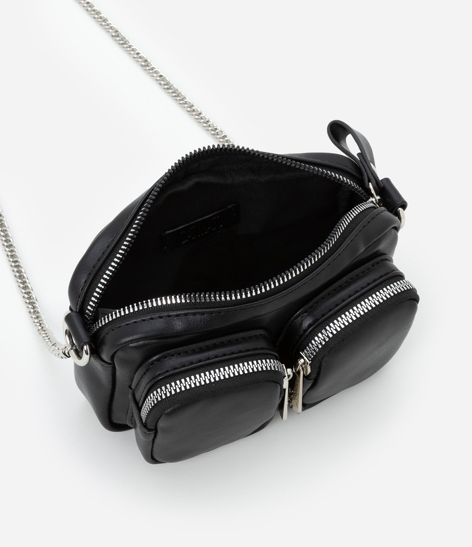 Carteira Transversal Grande com Bolsos e Alça de Corrente Preto 4