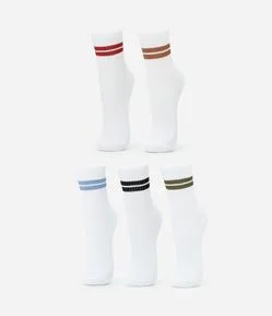 Kit 05 Meias Infantis Cano Alto com Listras - Tam 23 a 39
