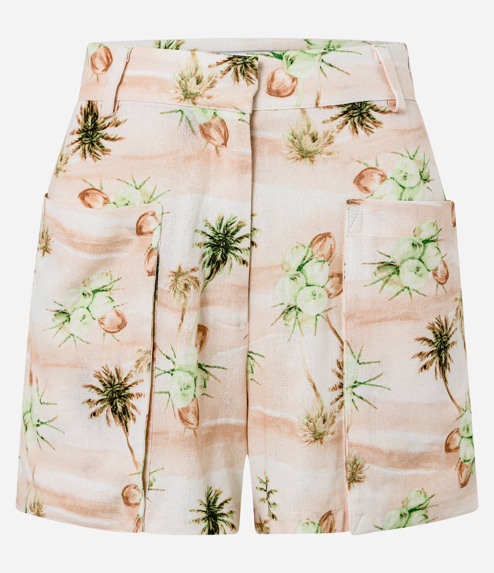 Short Curto em Viscose e Linho com Estampa Tropical e Bolso Fole Utilitário Bege 6