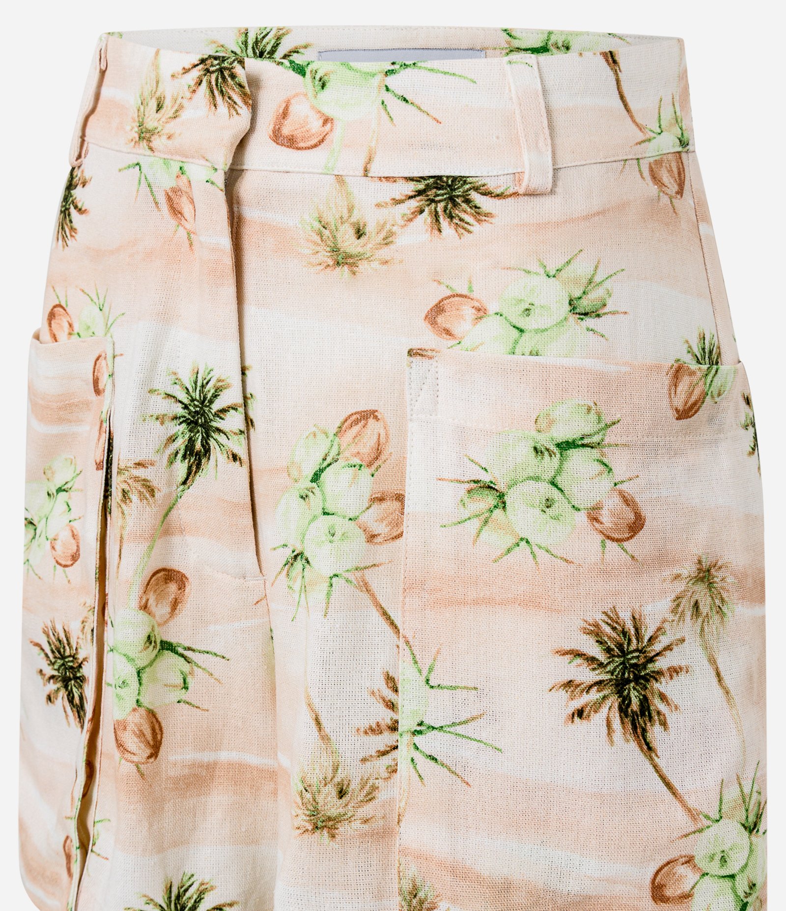 Short Curto em Viscose e Linho com Estampa Tropical e Bolso Fole Utilitário Bege 7