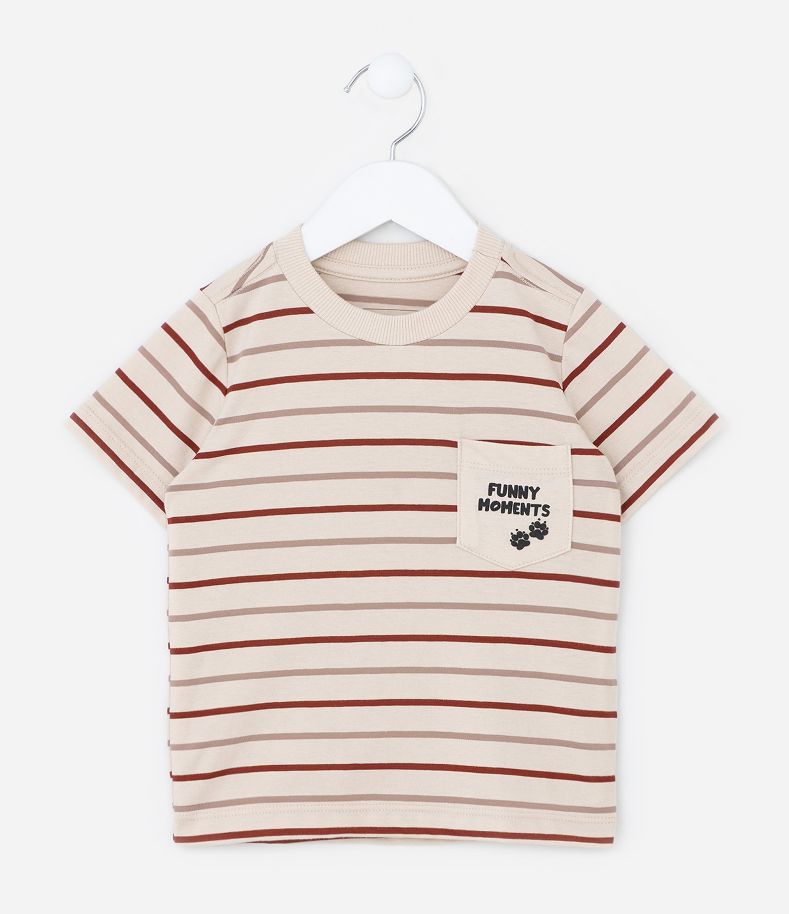 Camiseta Infantil com Bolsinho e Estampa Listrada - Tam 1 a 6 Anos Bege 2