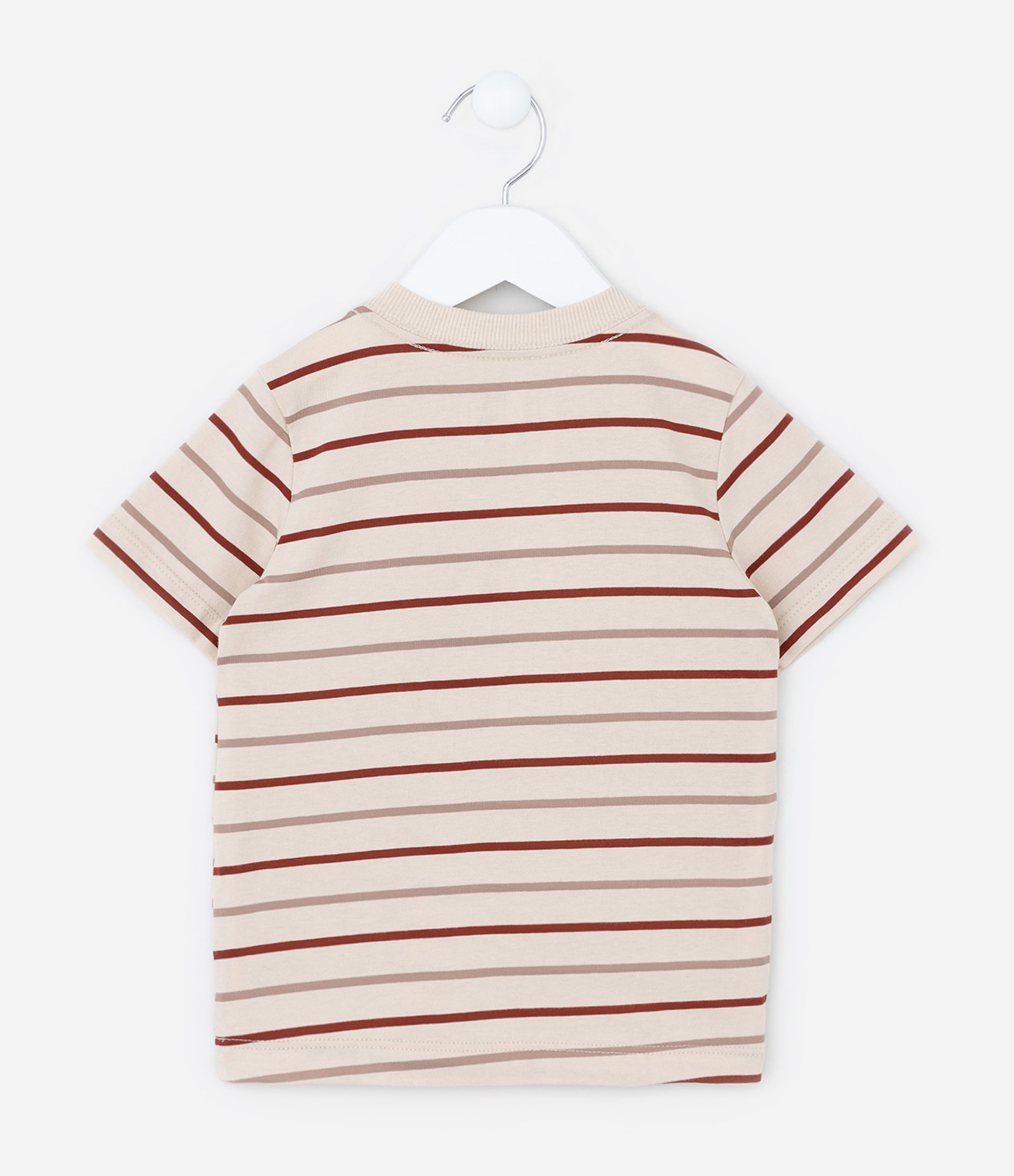 Camiseta Infantil com Bolsinho e Estampa Listrada - Tam 1 a 6 Anos Bege 3