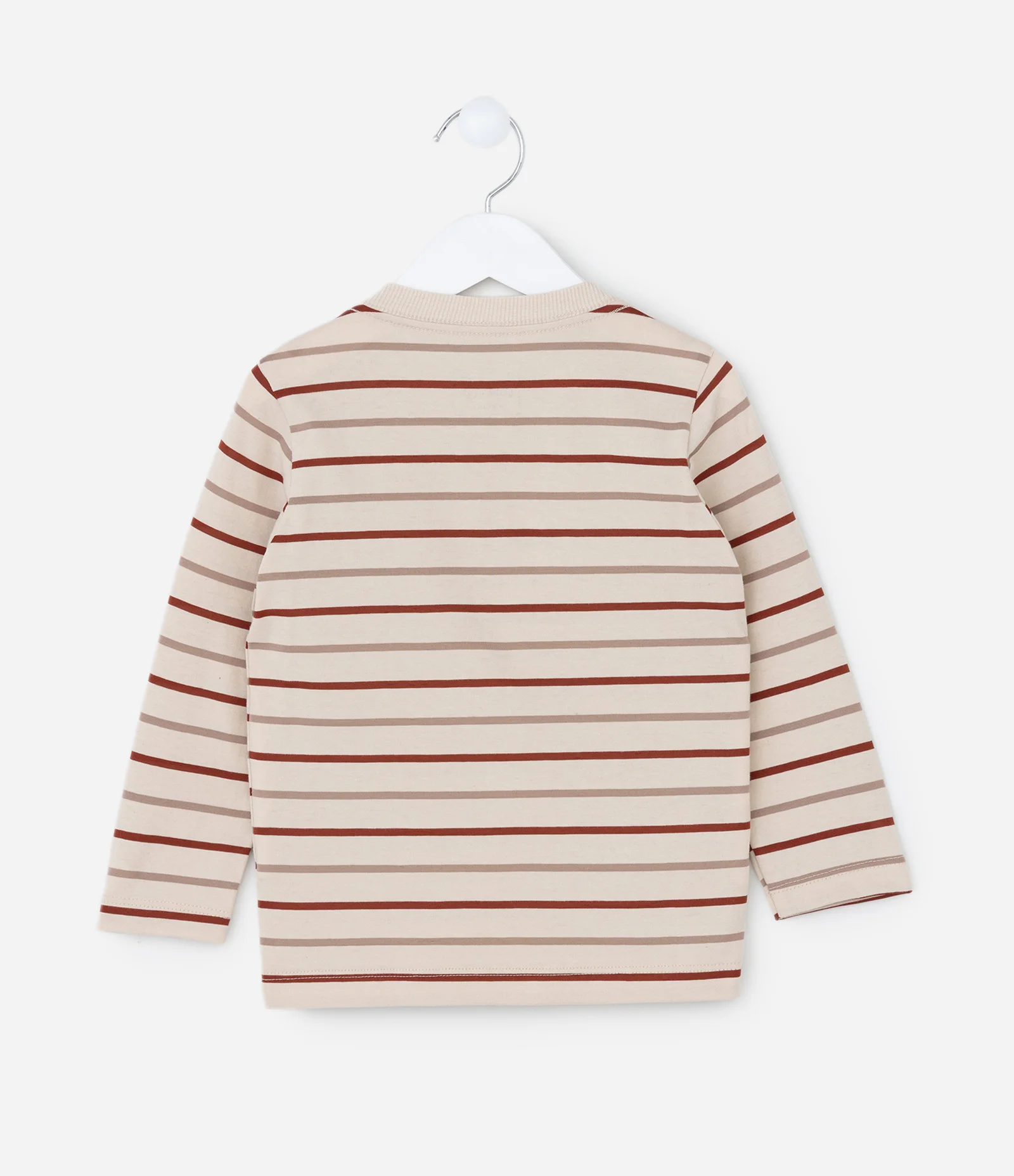 Camiseta Infantil com Bolsinho e Estampa Listrada - Tam 1 a 6 Anos Bege 2