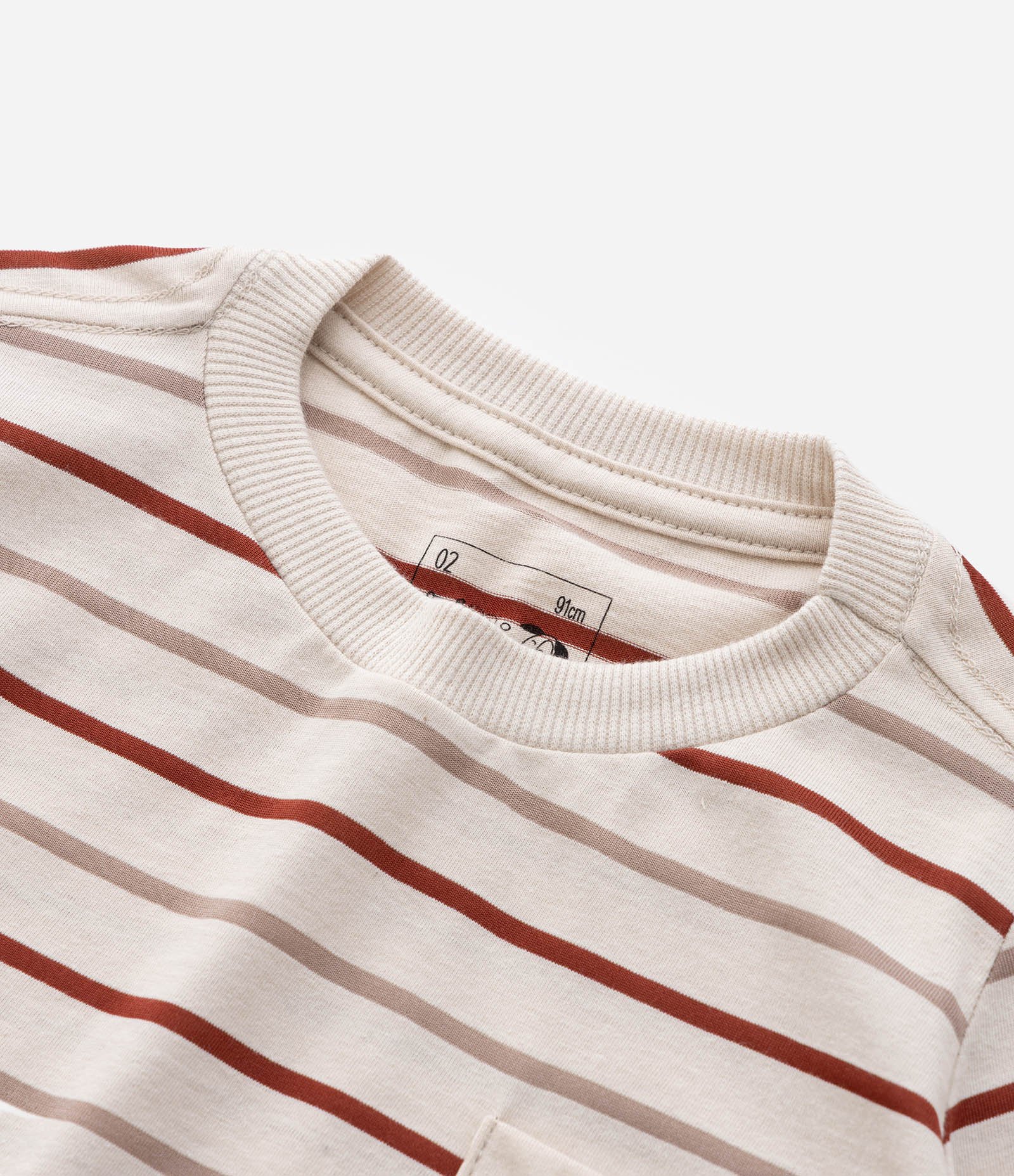 Camiseta Infantil com Bolsinho e Estampa Listrada - Tam 1 a 6 Anos Bege 5