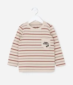 Camiseta Infantil com Bolsinho e Estampa Listrada - Tam 1 a 6 Anos