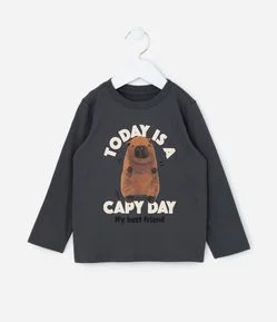 Camiseta Infantil com Estampa Capivara Capy Day - Tam 1 a 6 Anos