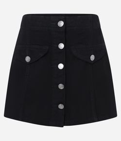 Short Saia em Sarja com Botões e Bolso Acessório