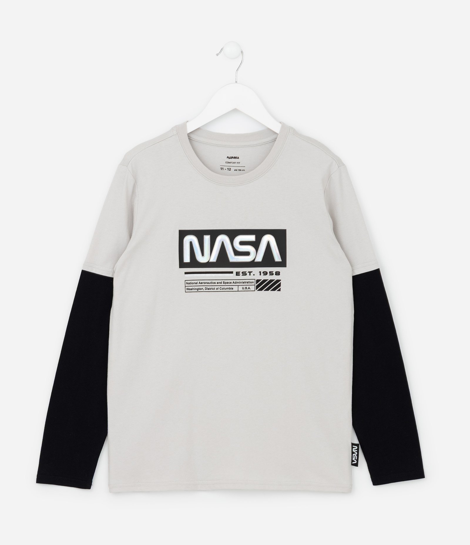Camiseta Infantil com Estampa Relevo Holográfico NASA - Tam 5 a 14 Anos Cinza/Preto 1