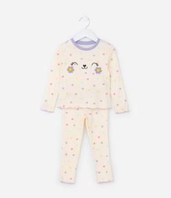 Pijama Infantil em Ribana com Estampa Carinha Fofinha - Tam 1 a 4 Anos