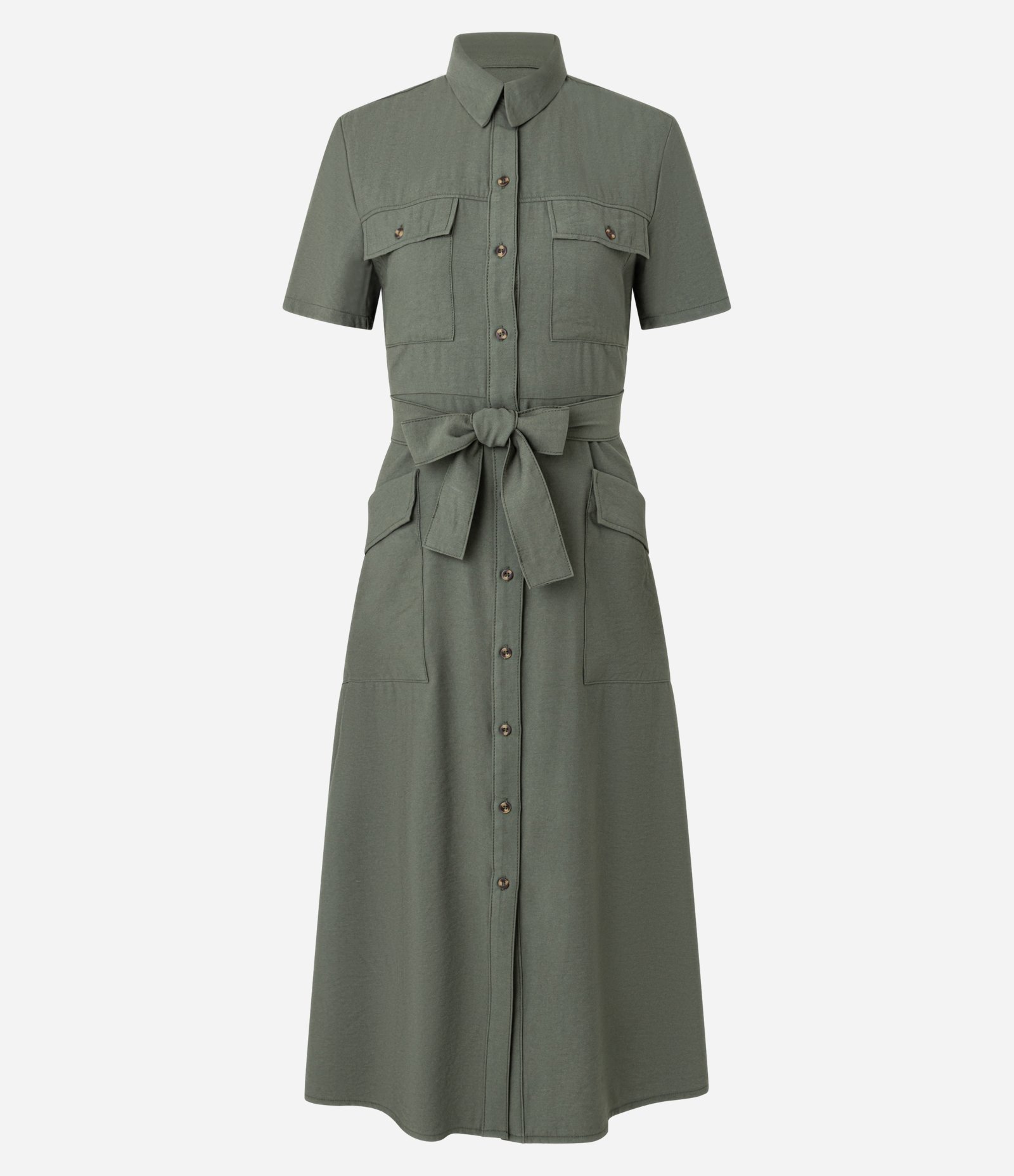 Vestido Midi em Sarja com Bolsos Utilitários e Amarração Verde 5
