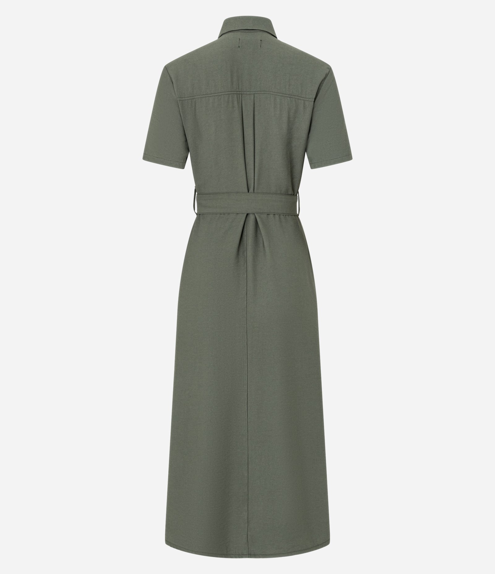 Vestido Midi em Sarja com Bolsos Utilitários e Amarração Verde 6