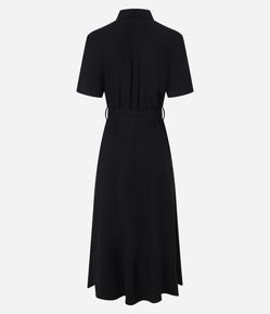 Vestido Midi em Sarja com Bolsos Utilitários e Amarração