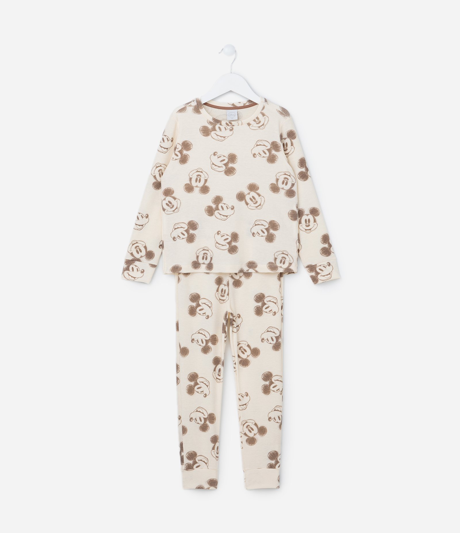Pijama Infantil Canelado com Estampa do Mickey - Tam 2 a 8 Anos Bege 1