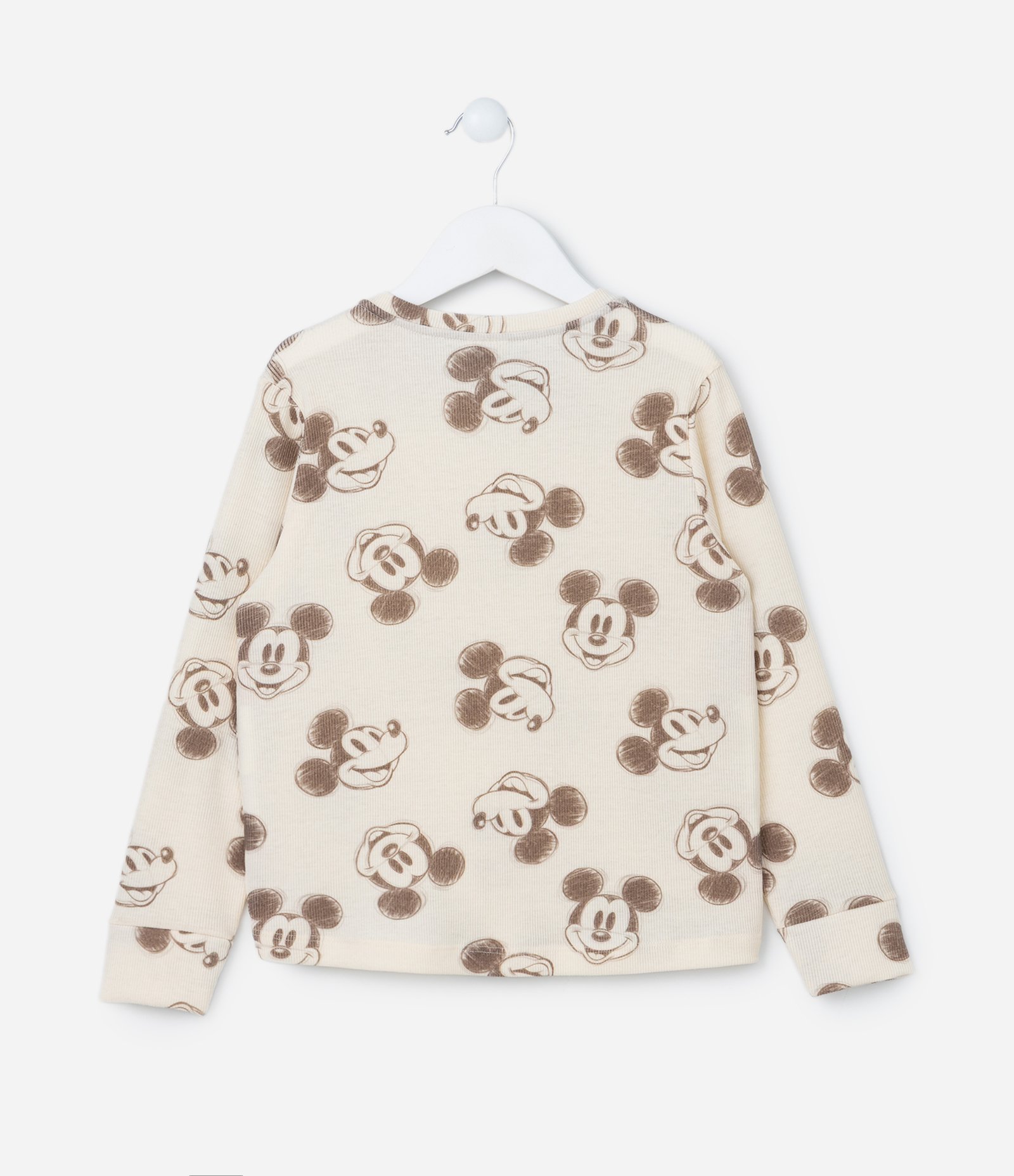 Pijama Infantil Canelado com Estampa do Mickey - Tam 2 a 8 Anos Bege 3