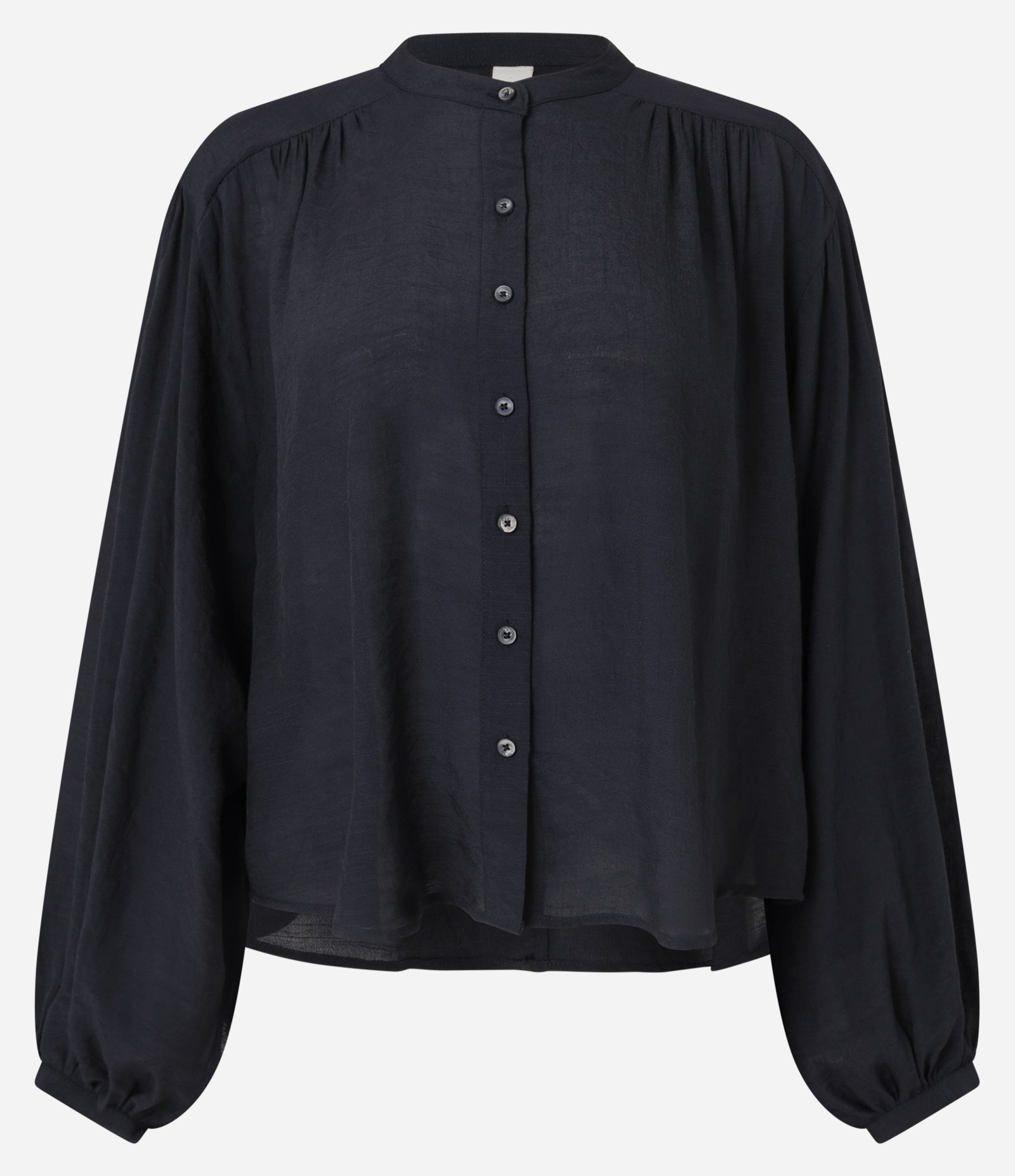 Camisa em Chiffon com Manga Bufante e Gola Padre Preto 6