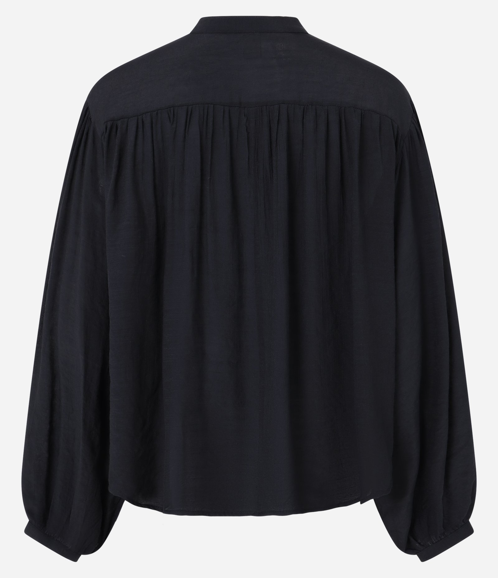 Camisa em Chiffon com Manga Bufante e Gola Padre Preto 7
