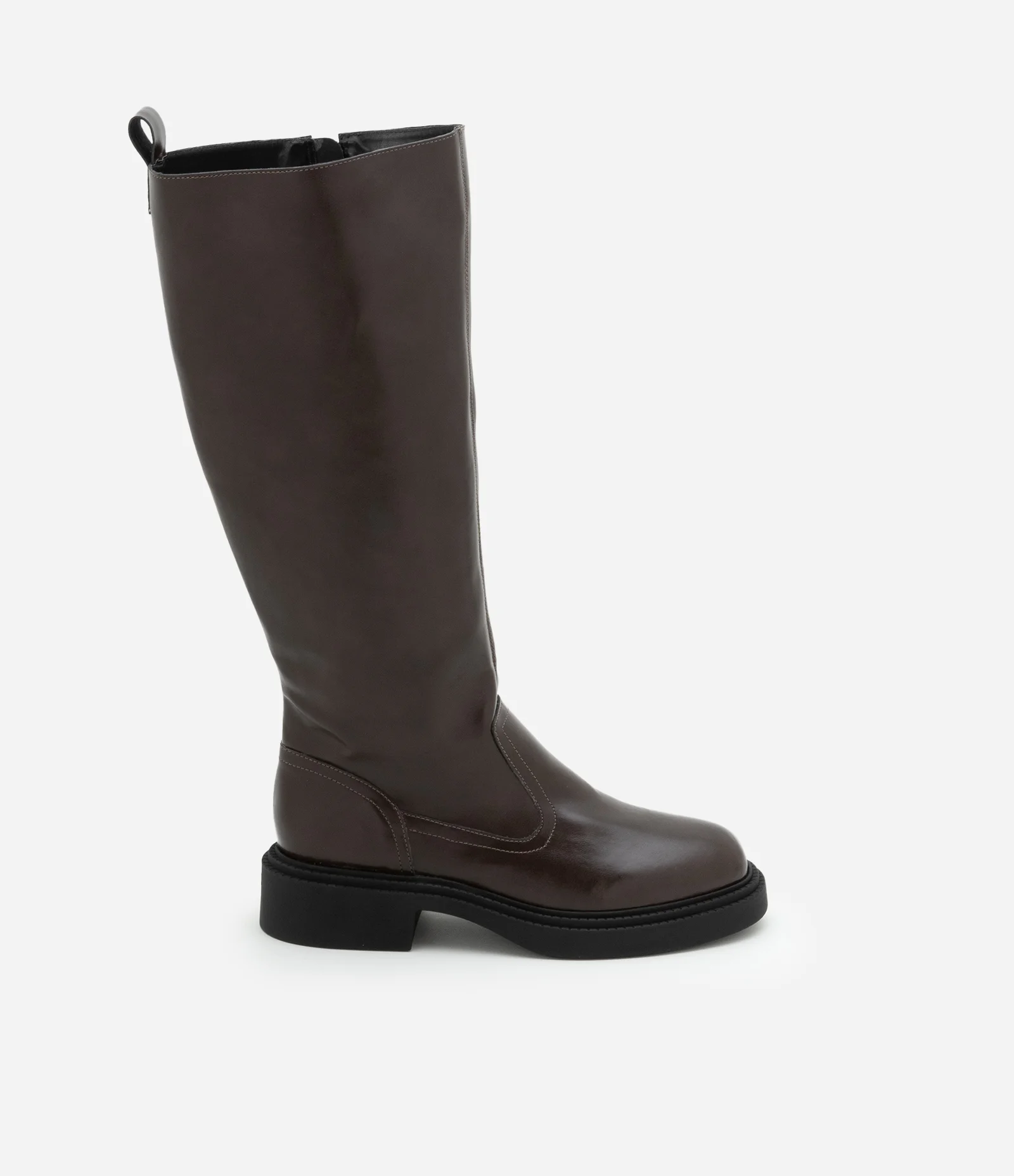 Bota em PU com Cano Alto e Largo Marrom 1