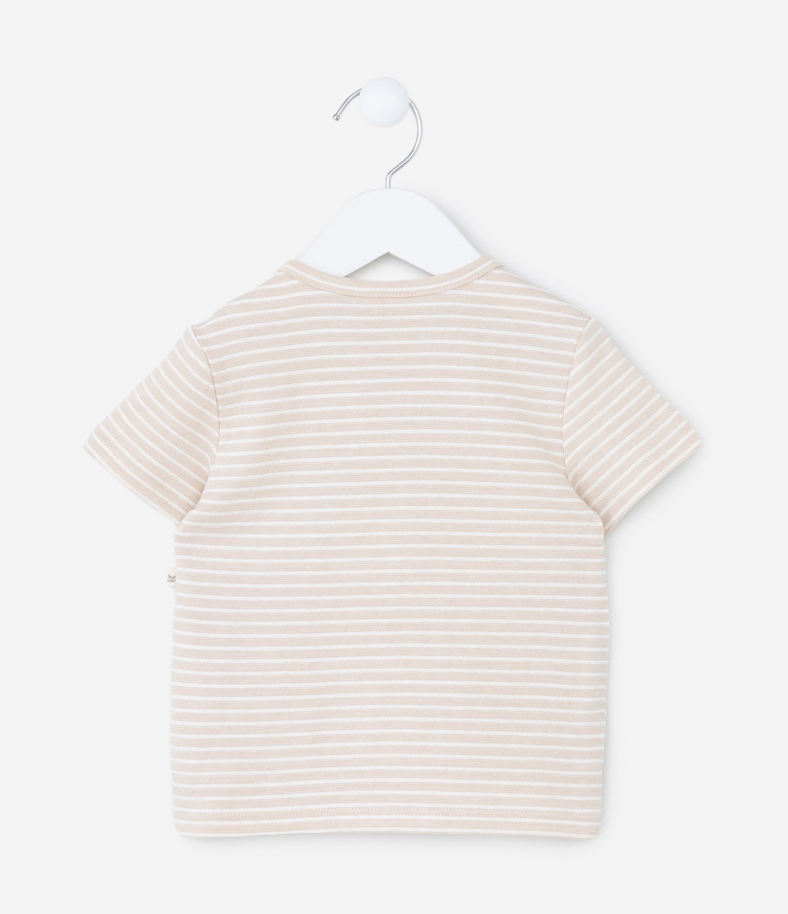 Camiseta Infantil Listrada com Bordado - Tam 0 a 18 Meses Bege 2
