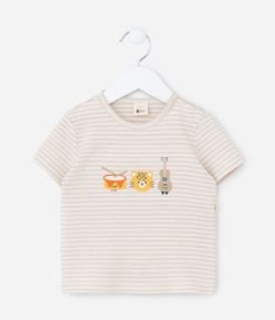 Camiseta Infantil Listrada com Bordado - Tam 0 a 18 Meses