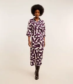 Vestido Longo em Viscolinho com Estampa Ladrilhos Bicolor