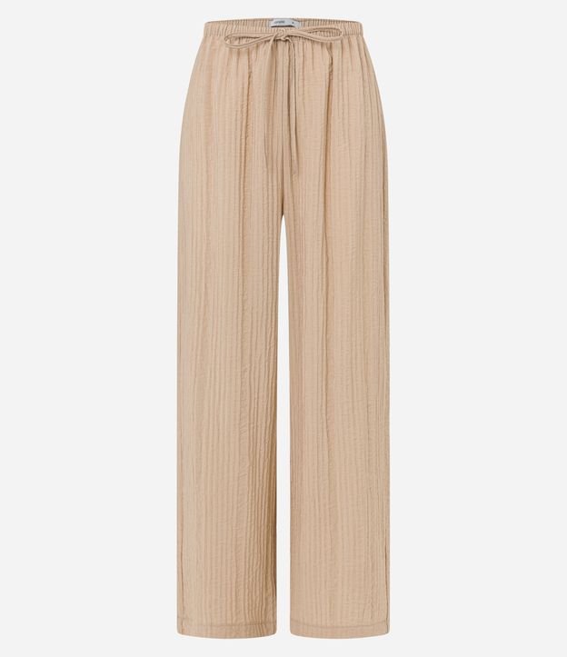 Calça Pantalona Texturizada com Cós Elástico e Amarração