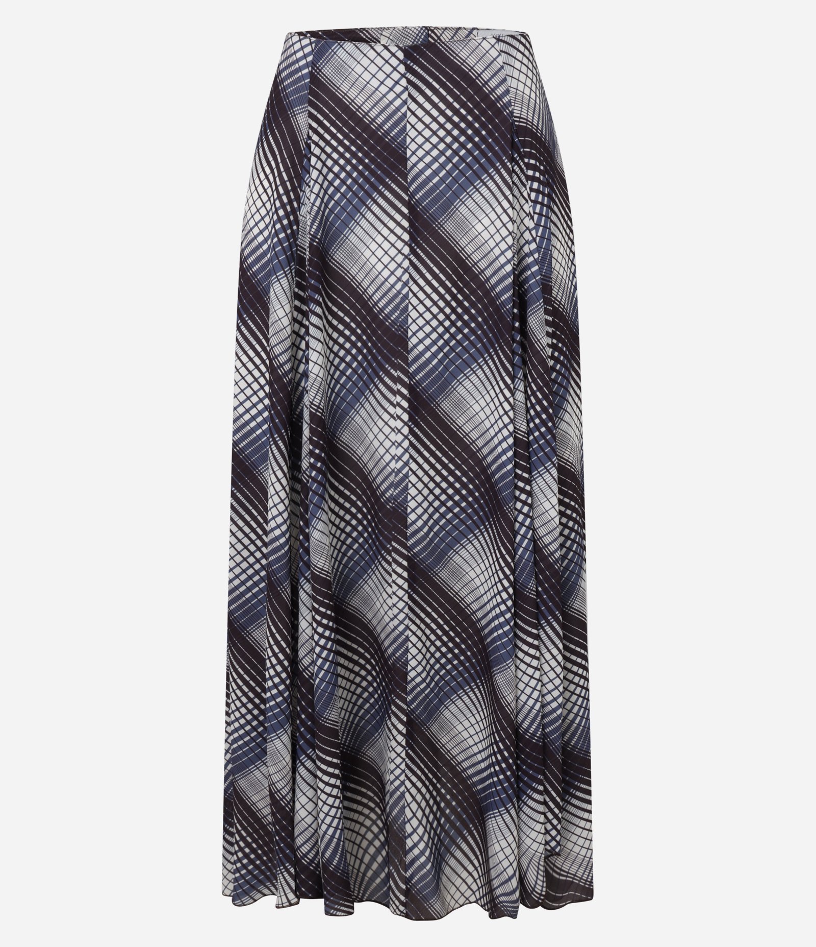 Saia Longa em Chiffon Xadrez com Efeito Degradê e Pregas Azul/Bege 6