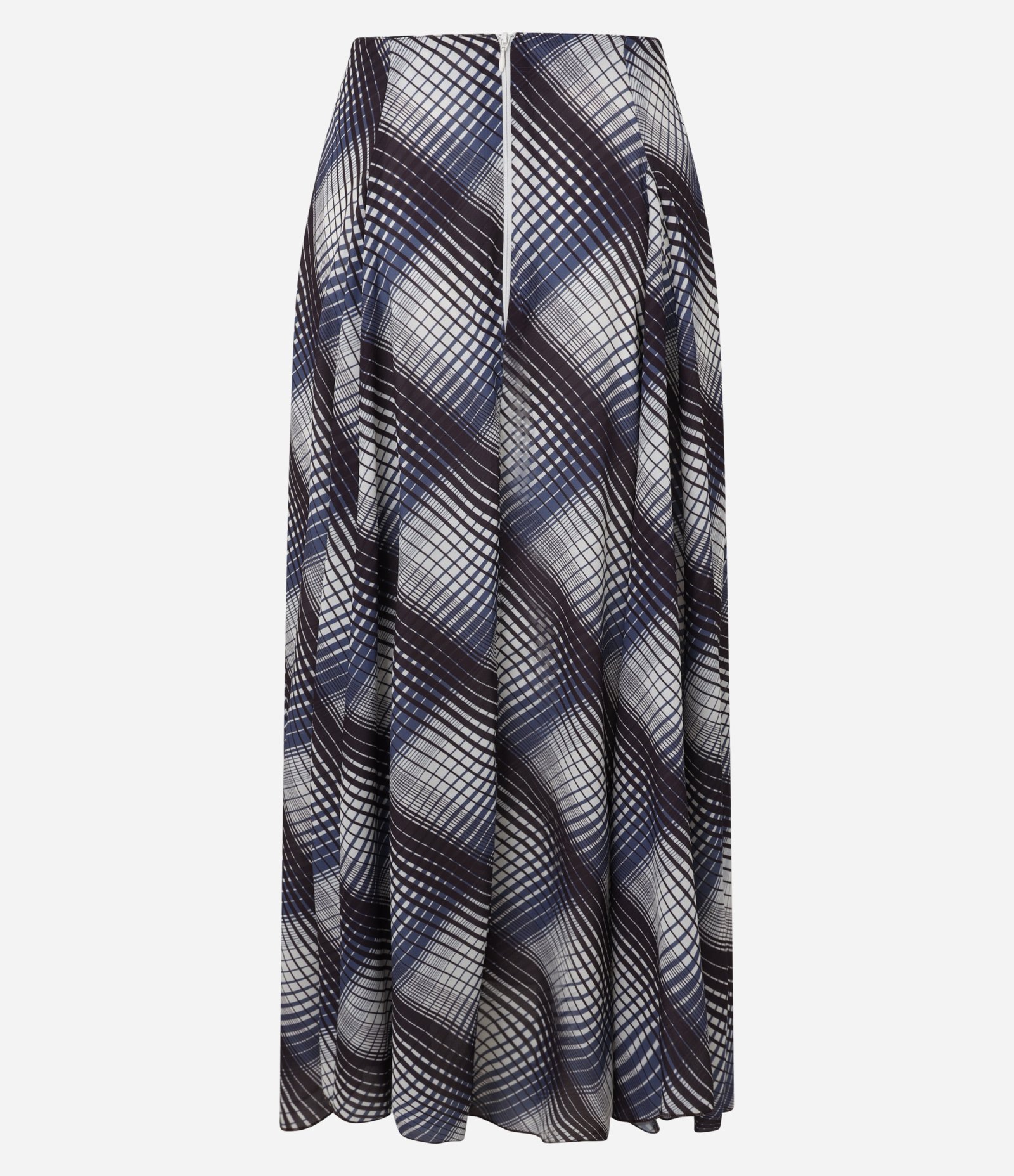 Saia Longa em Chiffon Xadrez com Efeito Degradê e Pregas Azul/Bege 7
