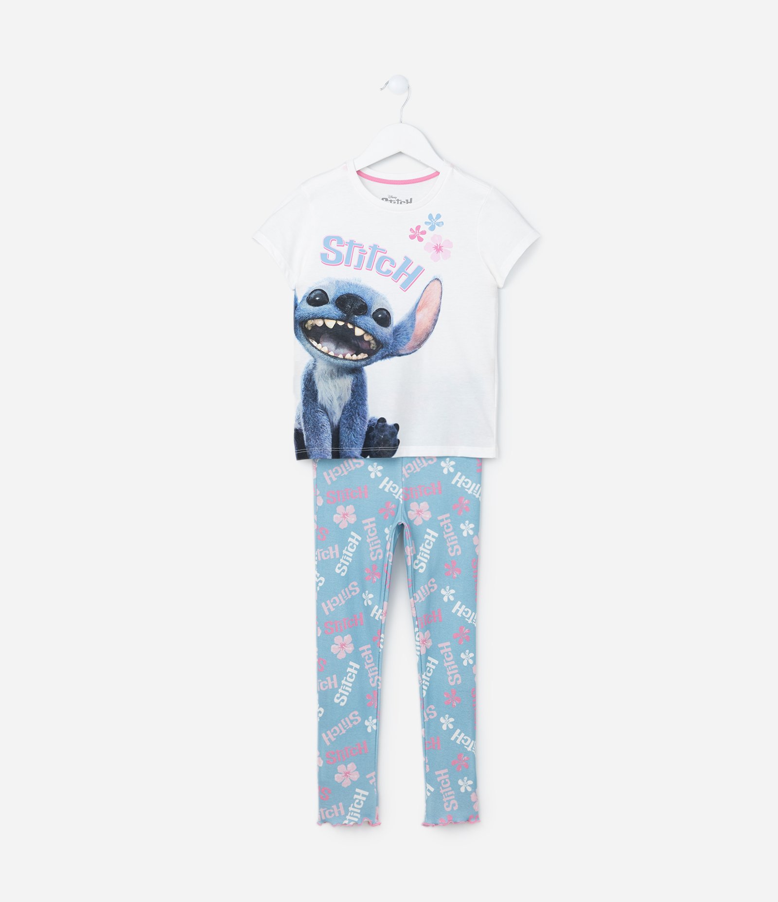Pijama Infantil em Algodão com Estampa do Stitch - Tam 5 a 14 Anos Branco/Azul 1
