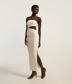 Vestido New Midi com Drapeados Laterais e Recorte Vazado