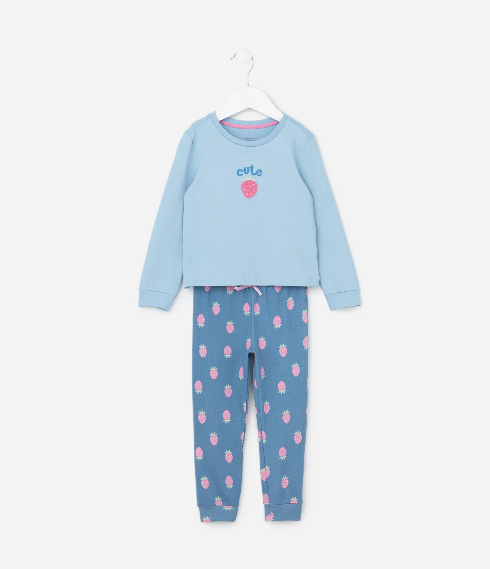 Pijama Infantil com Bordado de Moranguinho - Tam 2 a 4 Anos Azul 1